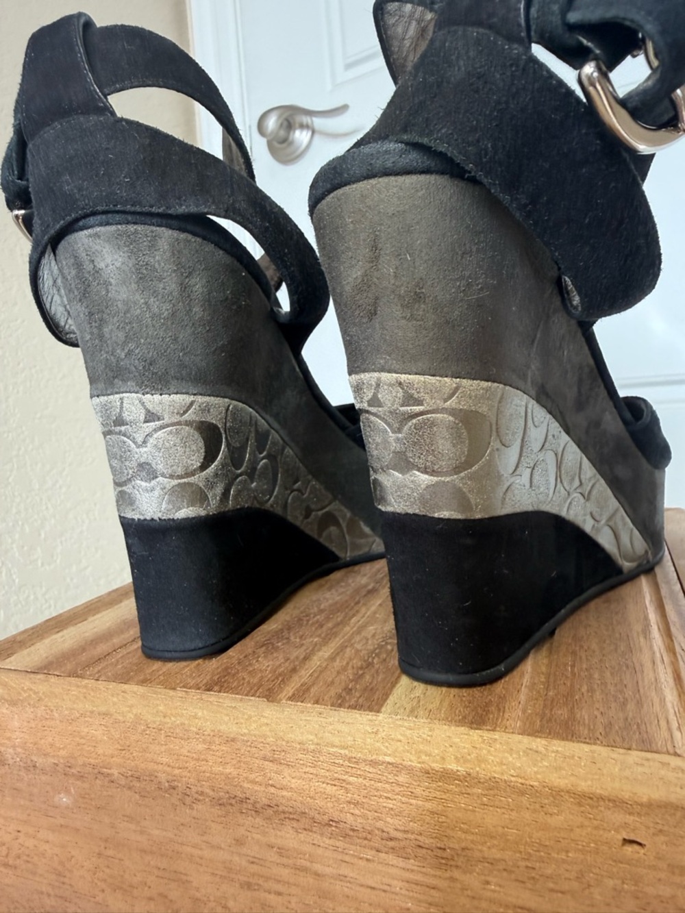 Coach Signature Black and Gray Suede Wedge Sandals- NWOT - Picture 8 of 8